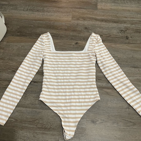 Aritzia Beige and White Striped Bodysuit - Picture 1 of 3